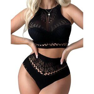 🆕Women Black Mesh Nylon Fishnet Bodysuit Long Sleeve Sexy See-Through Lingerie